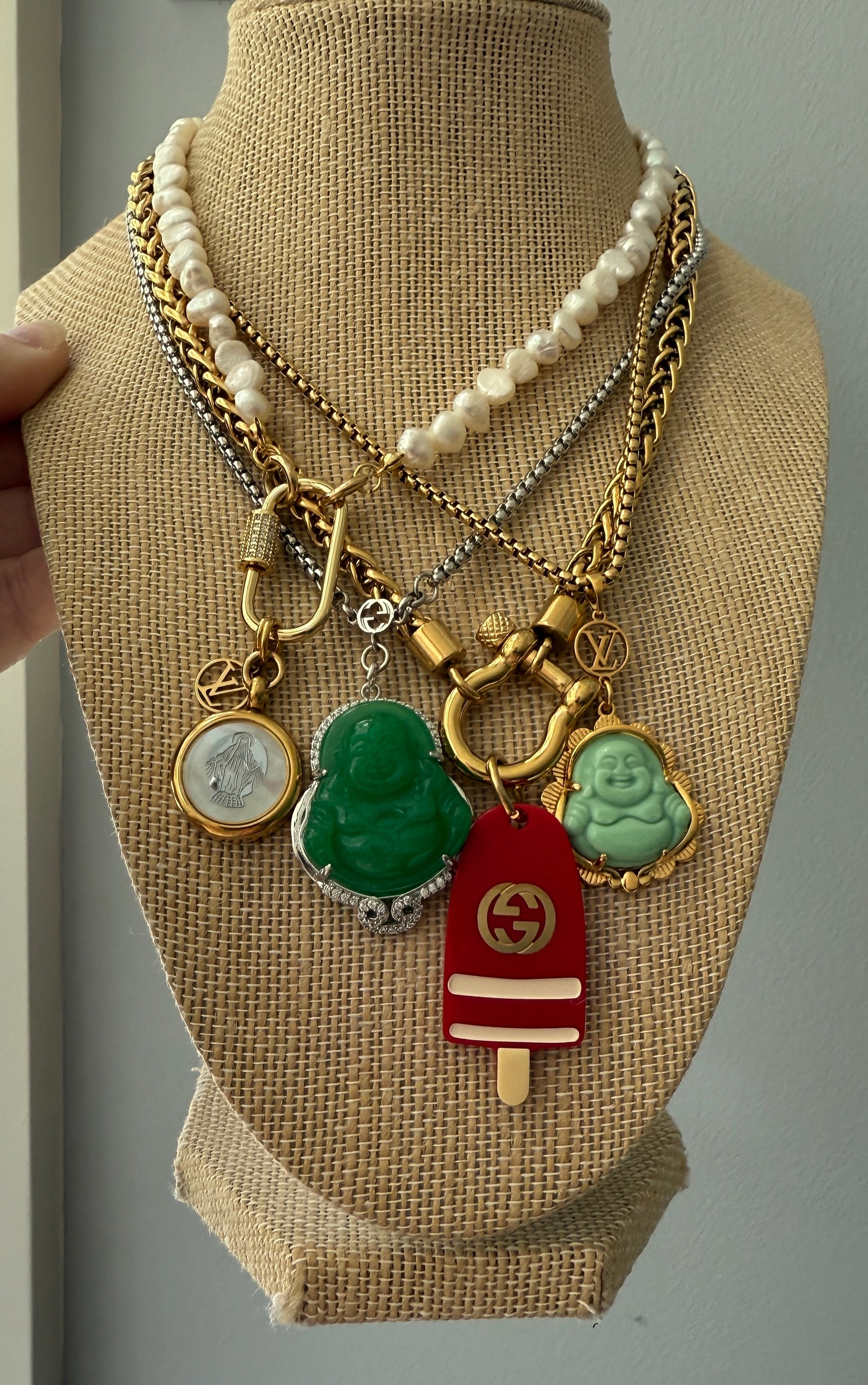 Large Red and Gold Gucci Ice Cream Charm Statement Necklace – Old