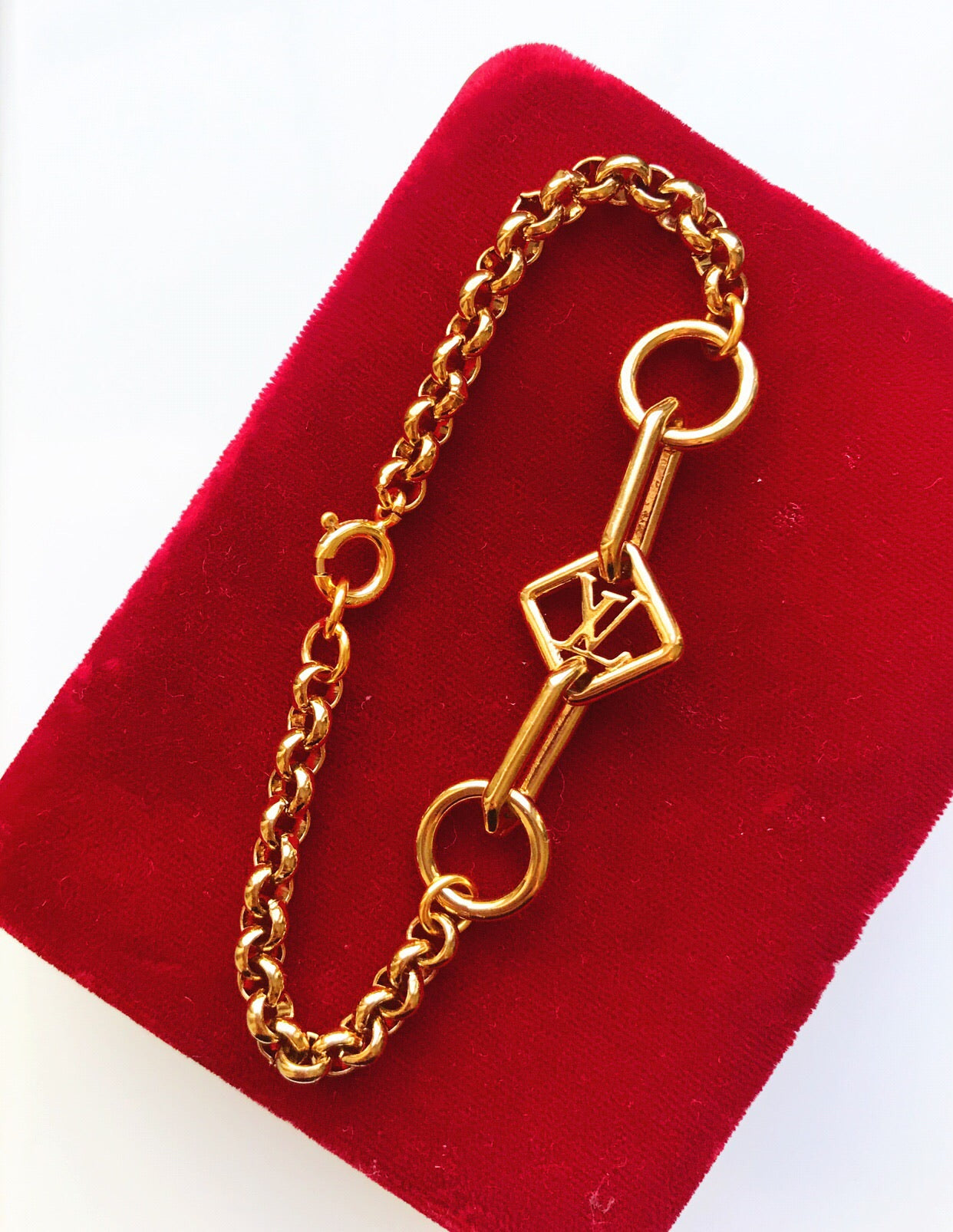 Repurposed Louis Vuitton Gold & Café Charm Paper Clip Bracelet