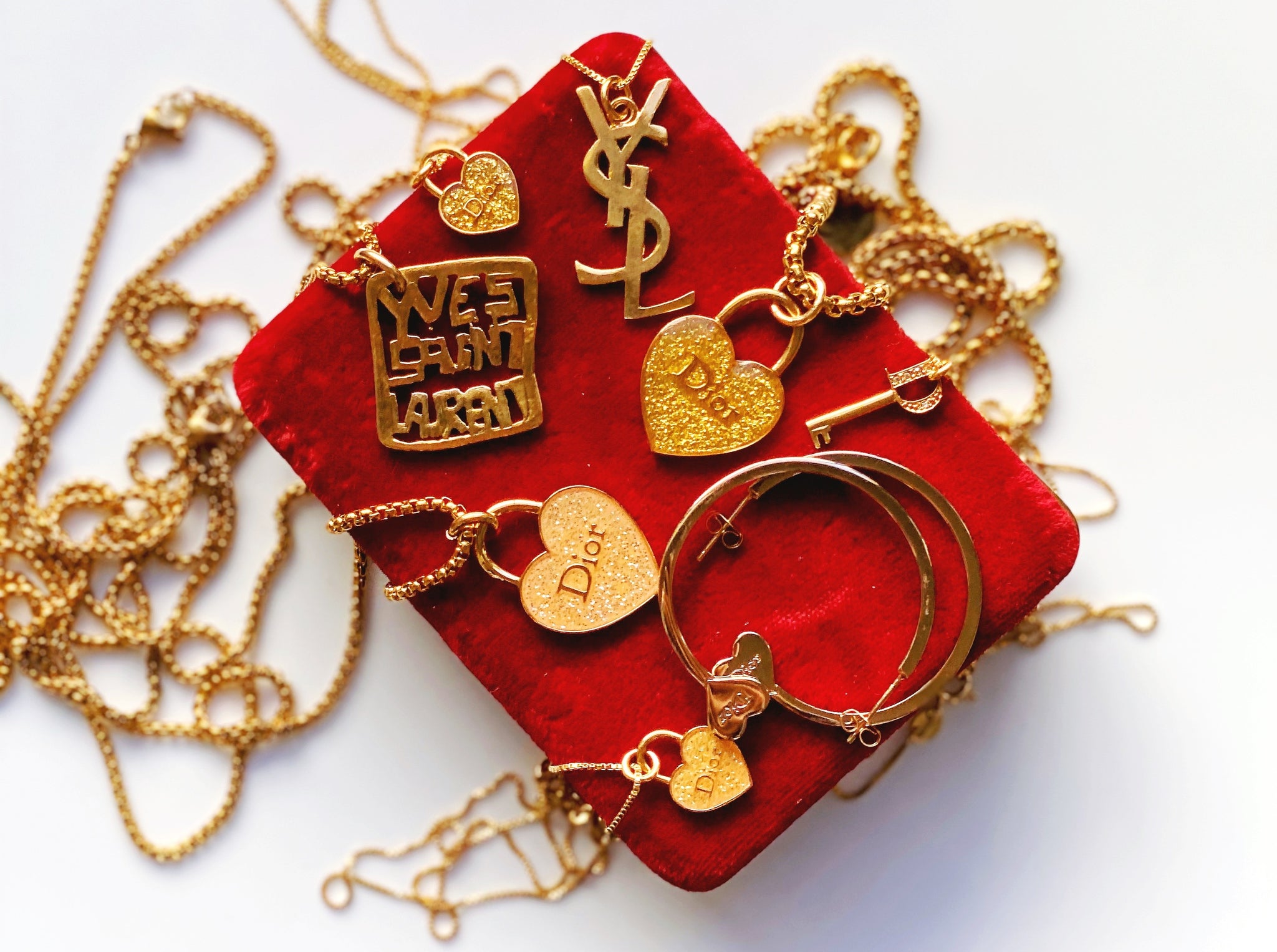 Dior Silver Tone Multi Strand Heart Charm Necklace Dior | TLC