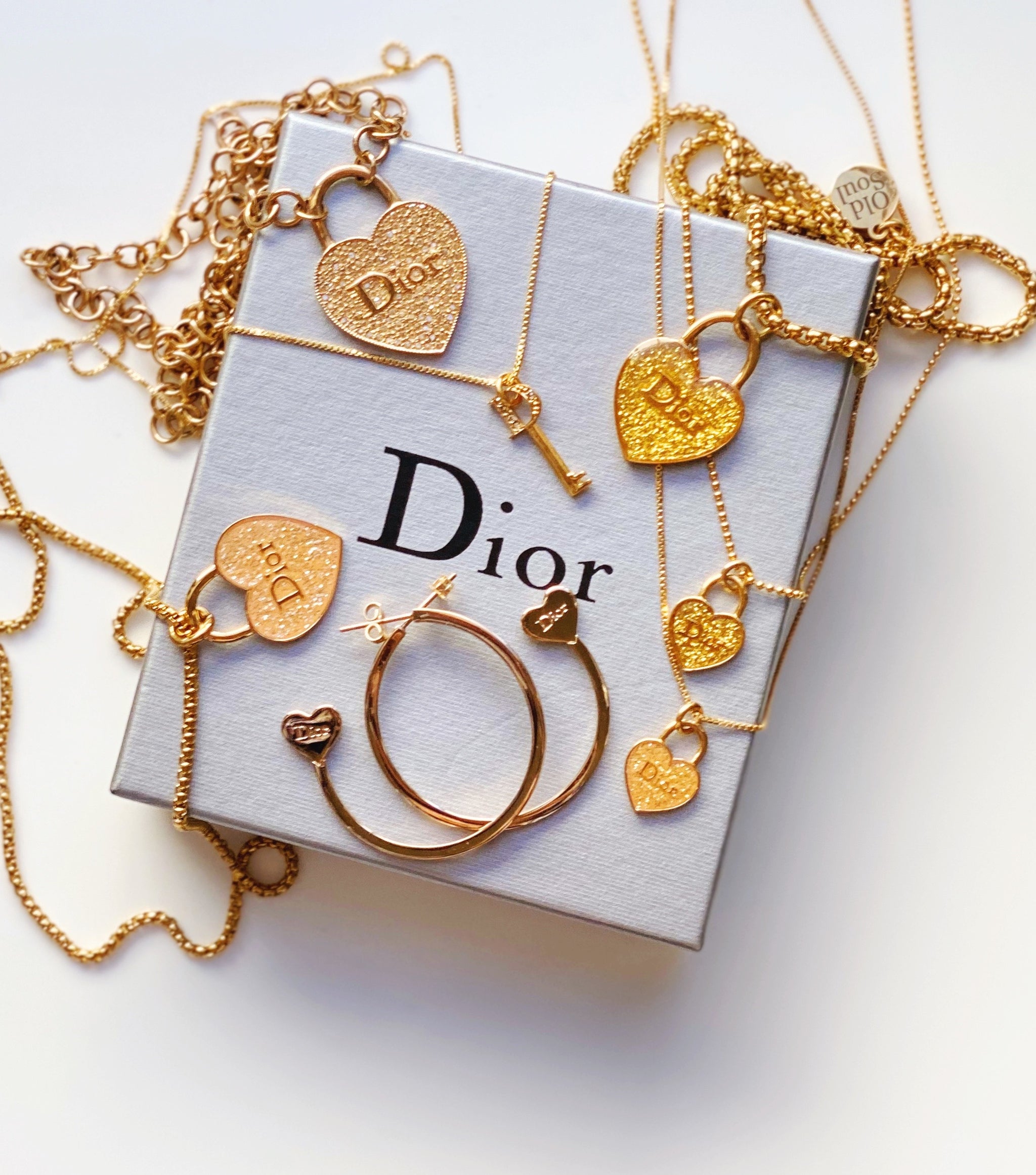 Small Repurposed Gold and Tan Sparkle Dior Heart Charm