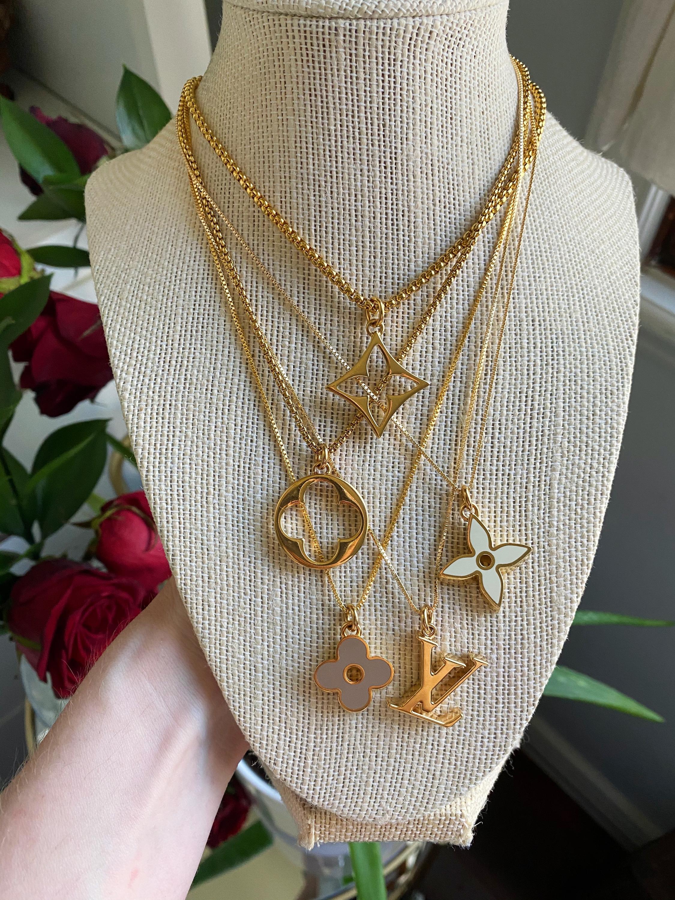 Repurposed Gold Louis Vuitton Logo Cut-Out Necklace