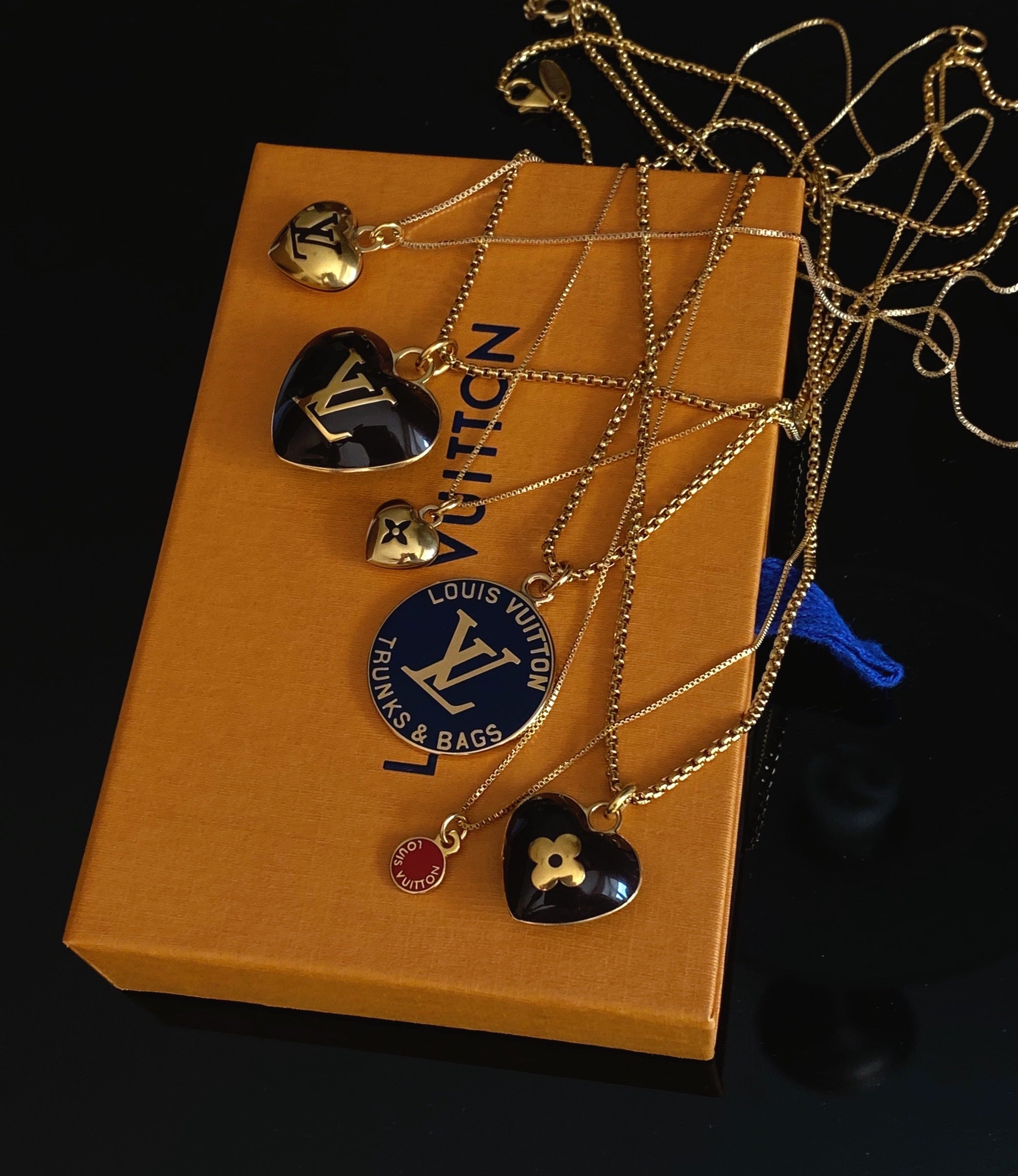 Louis Vuitton, Jewelry, Vintage Louis Vuitton Black Enamel Large Trunks  Bags Charm Necklace