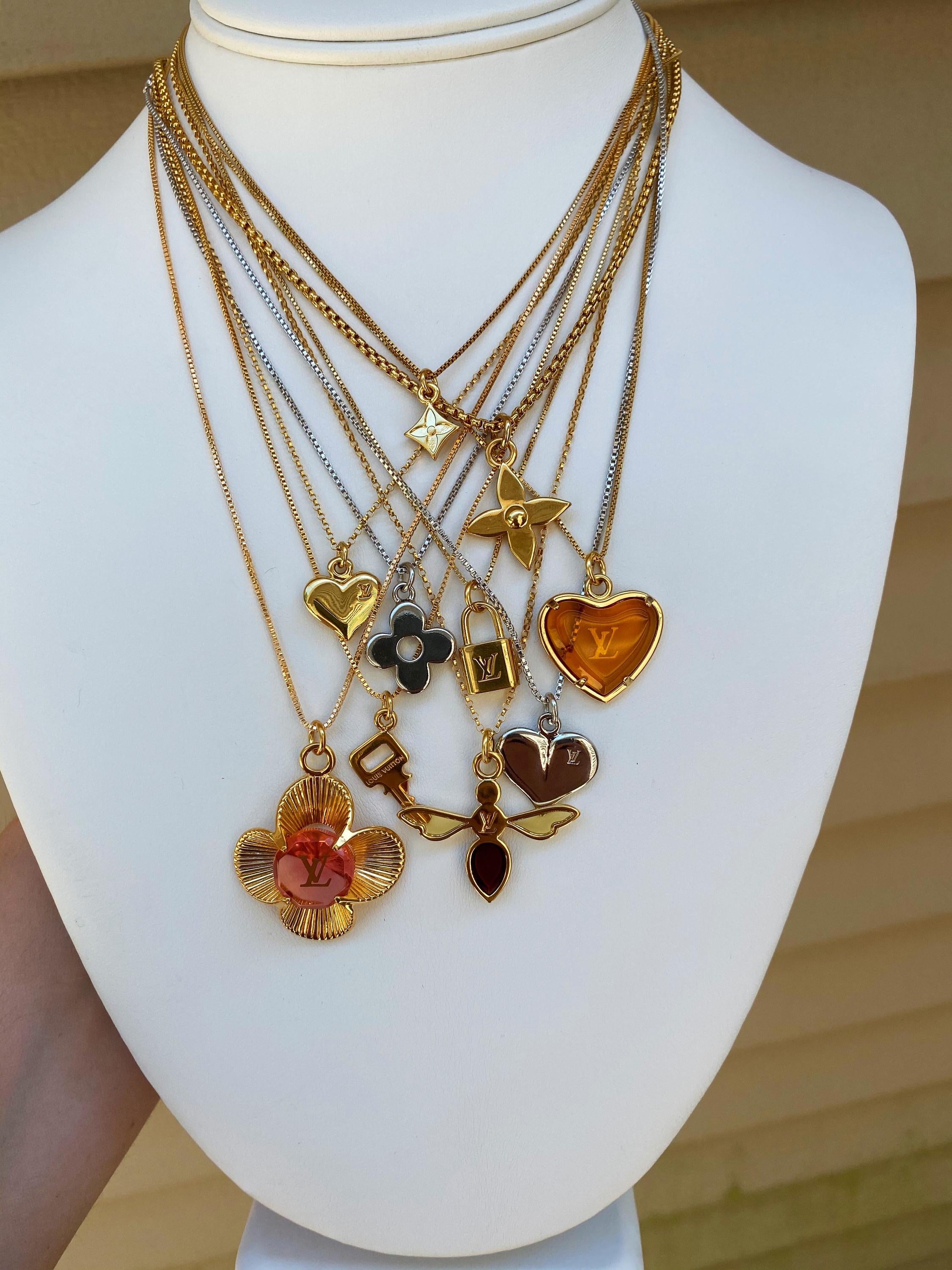 Small Vintage Gold Repurposed Louis Vuitton Heart Charm Necklace