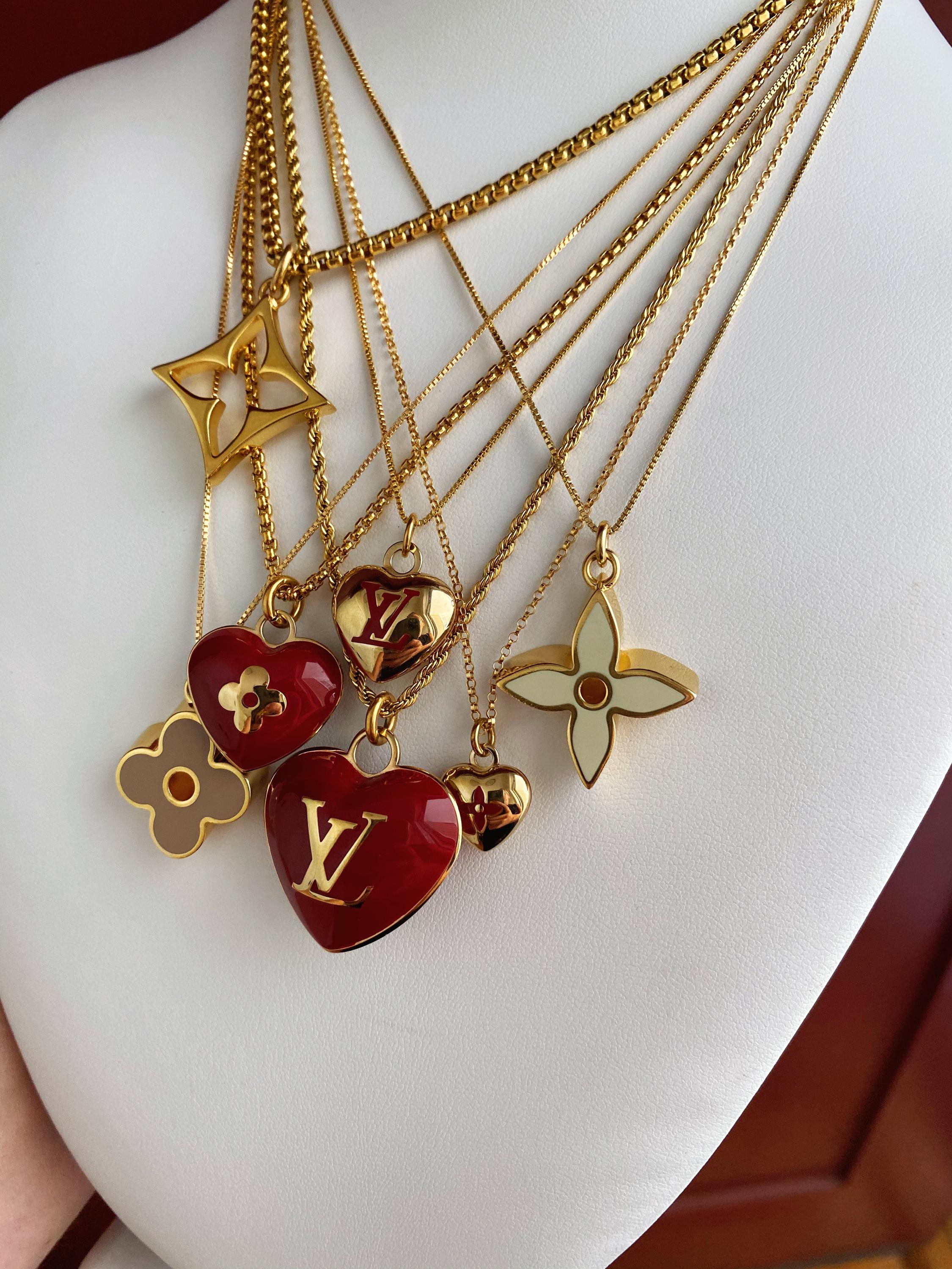 Large Vintage Red and Gold Repurposed Louis Vuitton Heart Charm