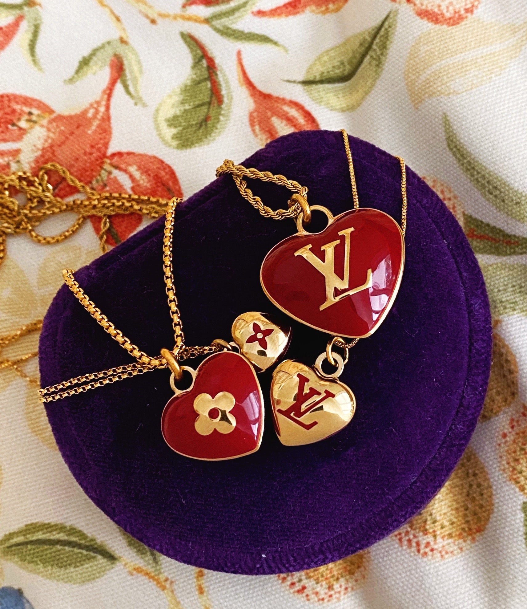 Louis Vuitton Lock'N'Roll Red Enamel Gold Tone Necklace Louis