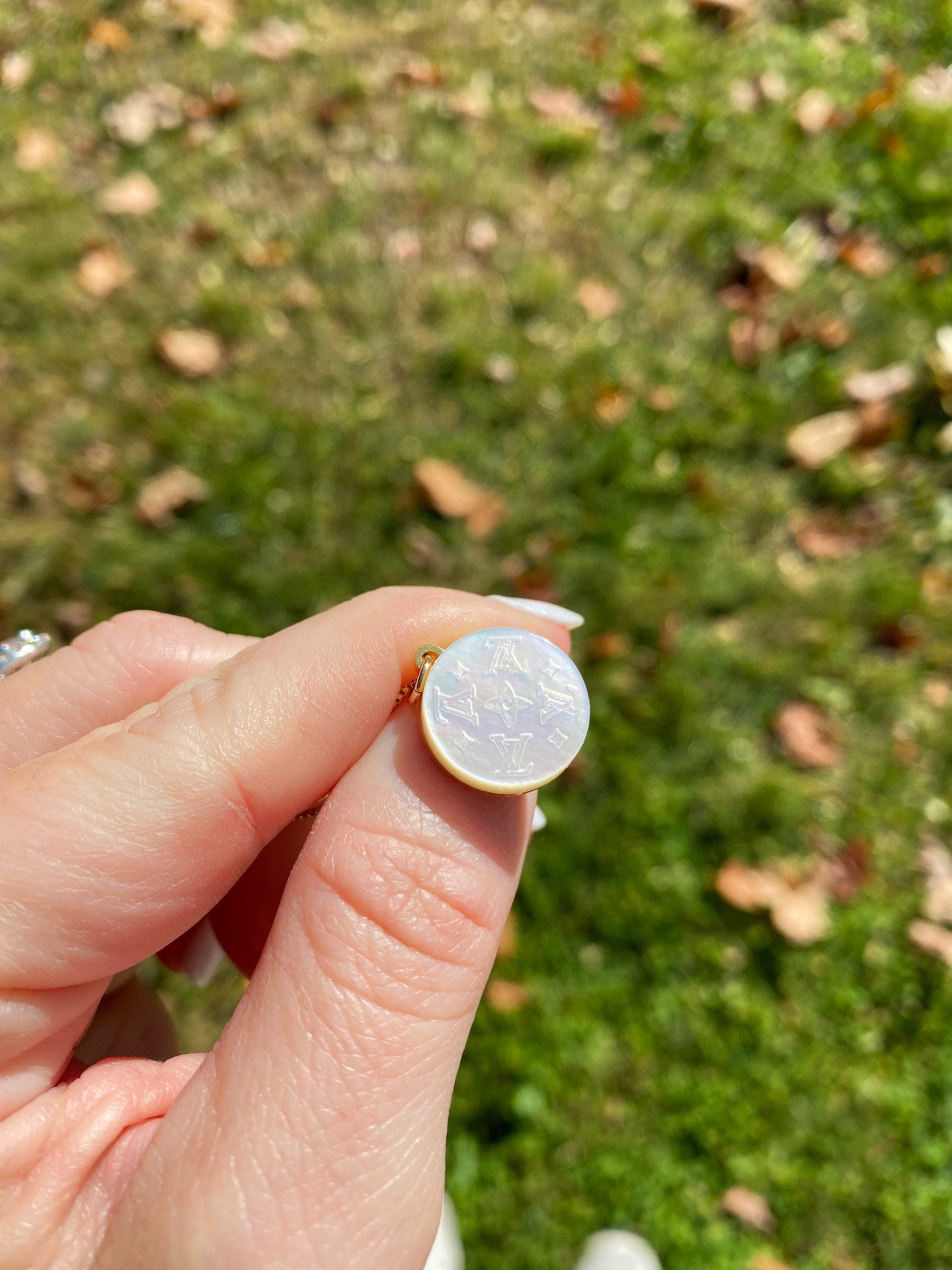 Small White Mother of Pearl Repurposed Louis Vuitton Button