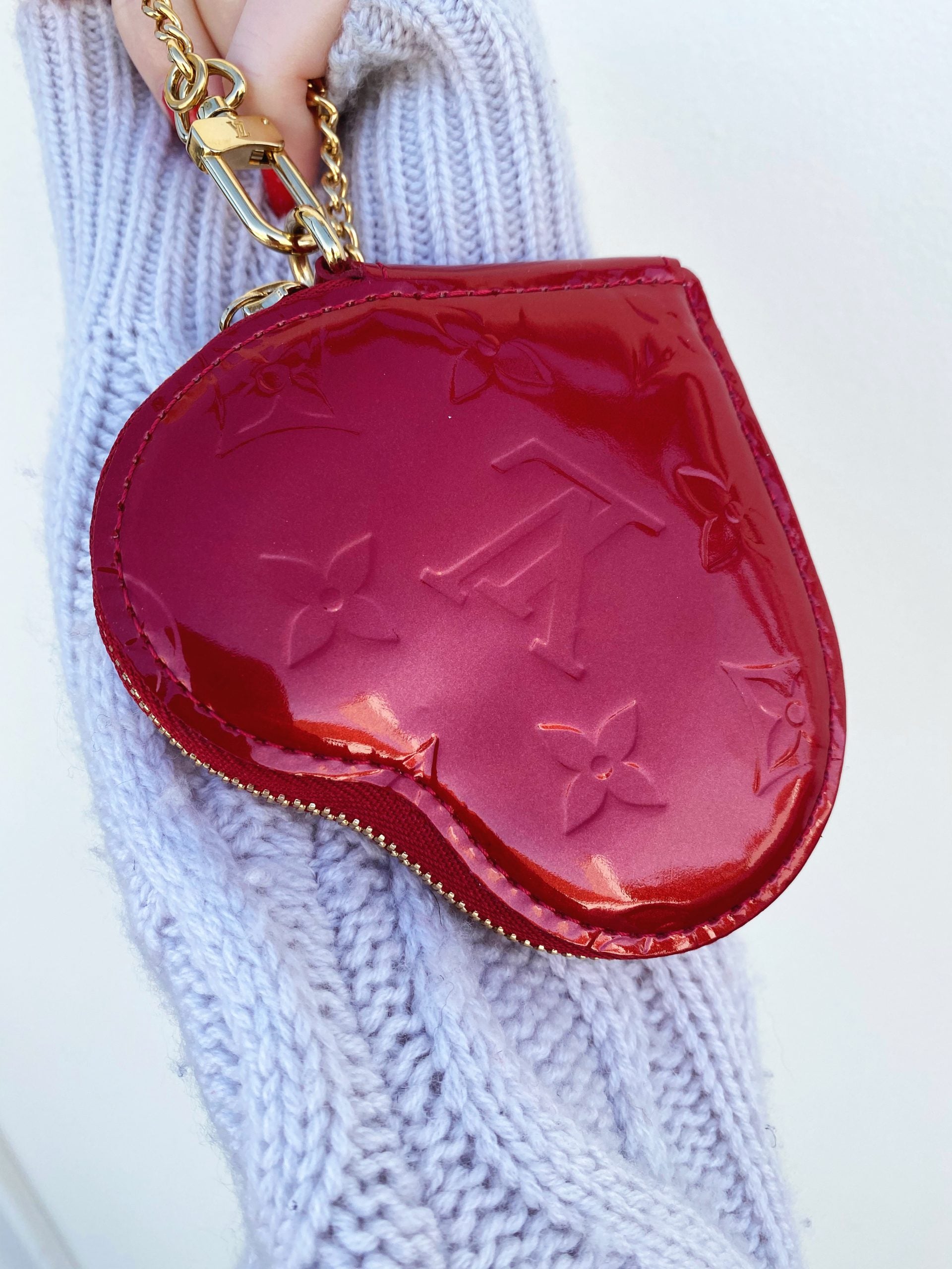 Louis Vuitton Monogram Rayures Vernis Heart Coin Purse Red Auth