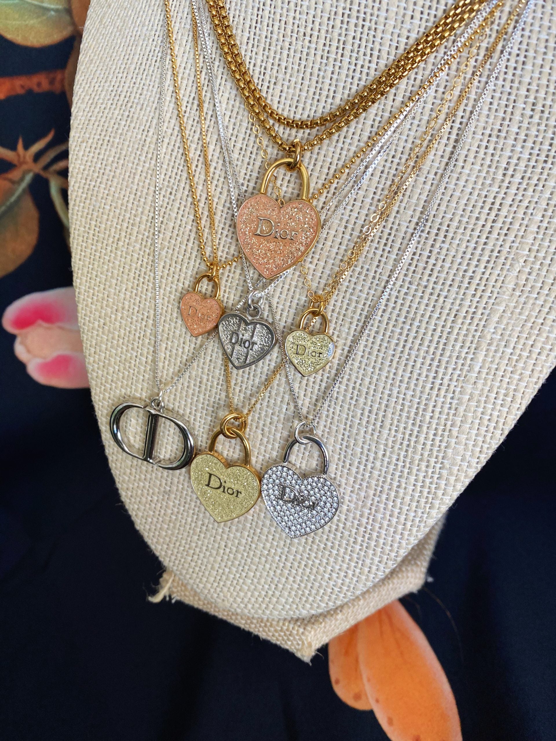 Medium-Large Gold and Cream-Light Yellow Sparkle Dior Heart Charm