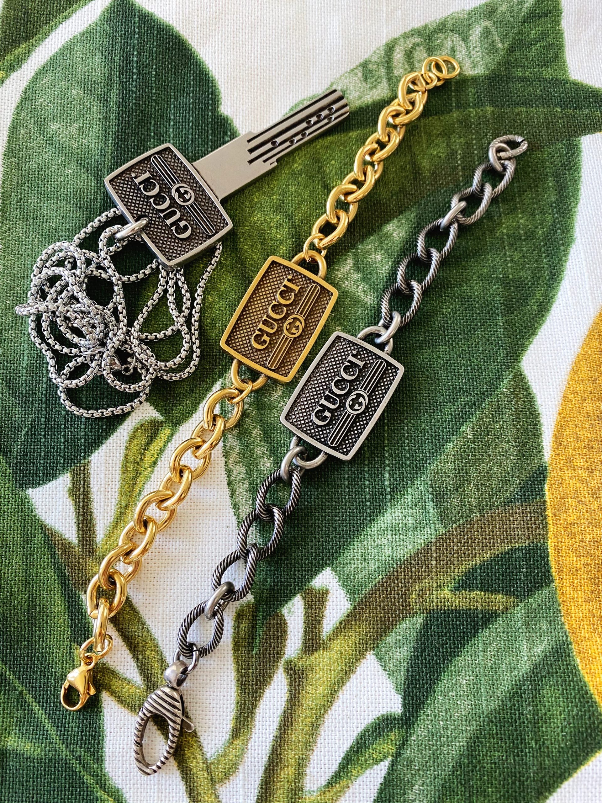 Large Rare Repurposed Gold Gucci Rectangle Charm Bracelet – Old