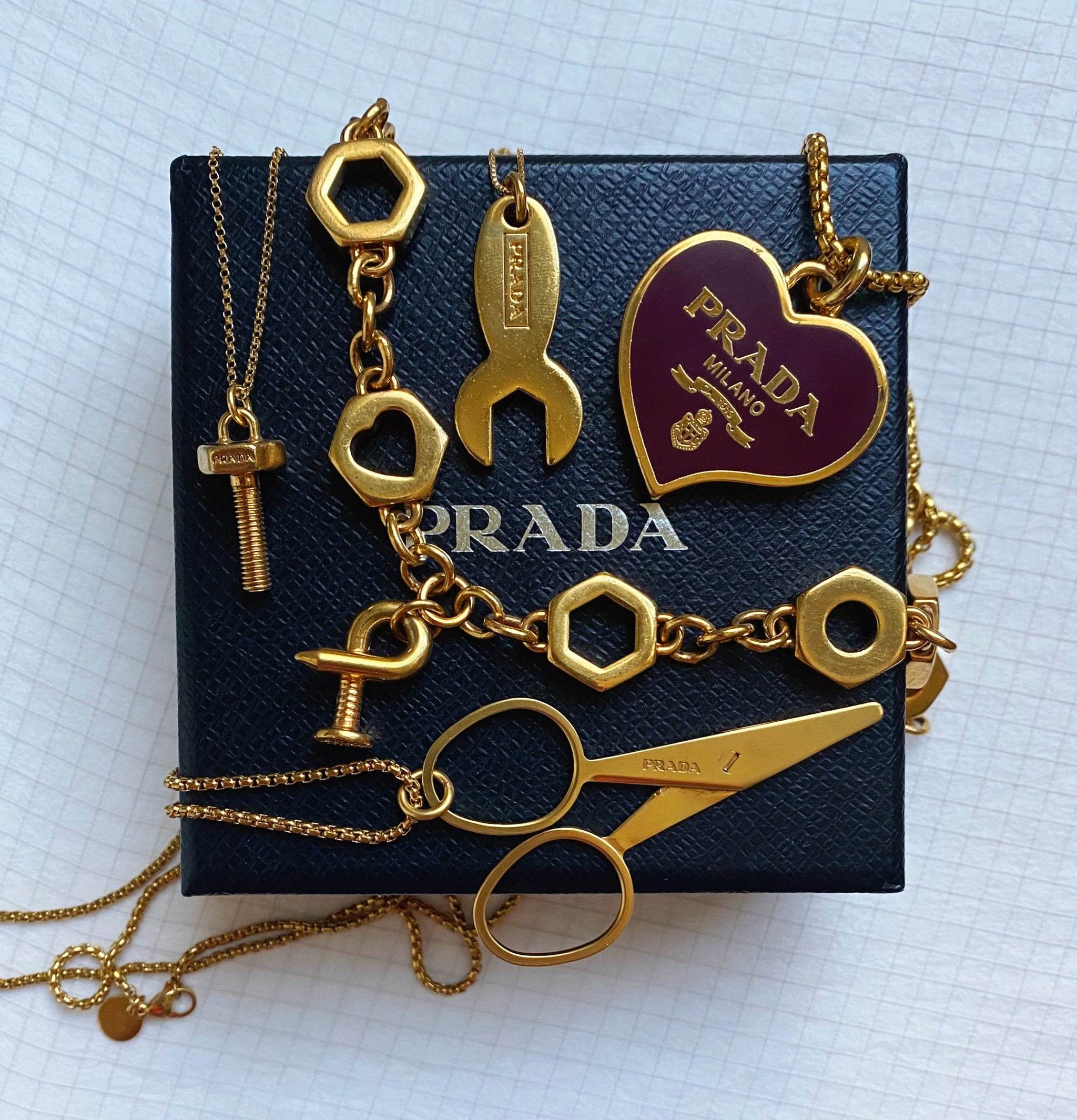 Limited Edition XL Vintage Prada Maroon Heart Charm Necklace – Old