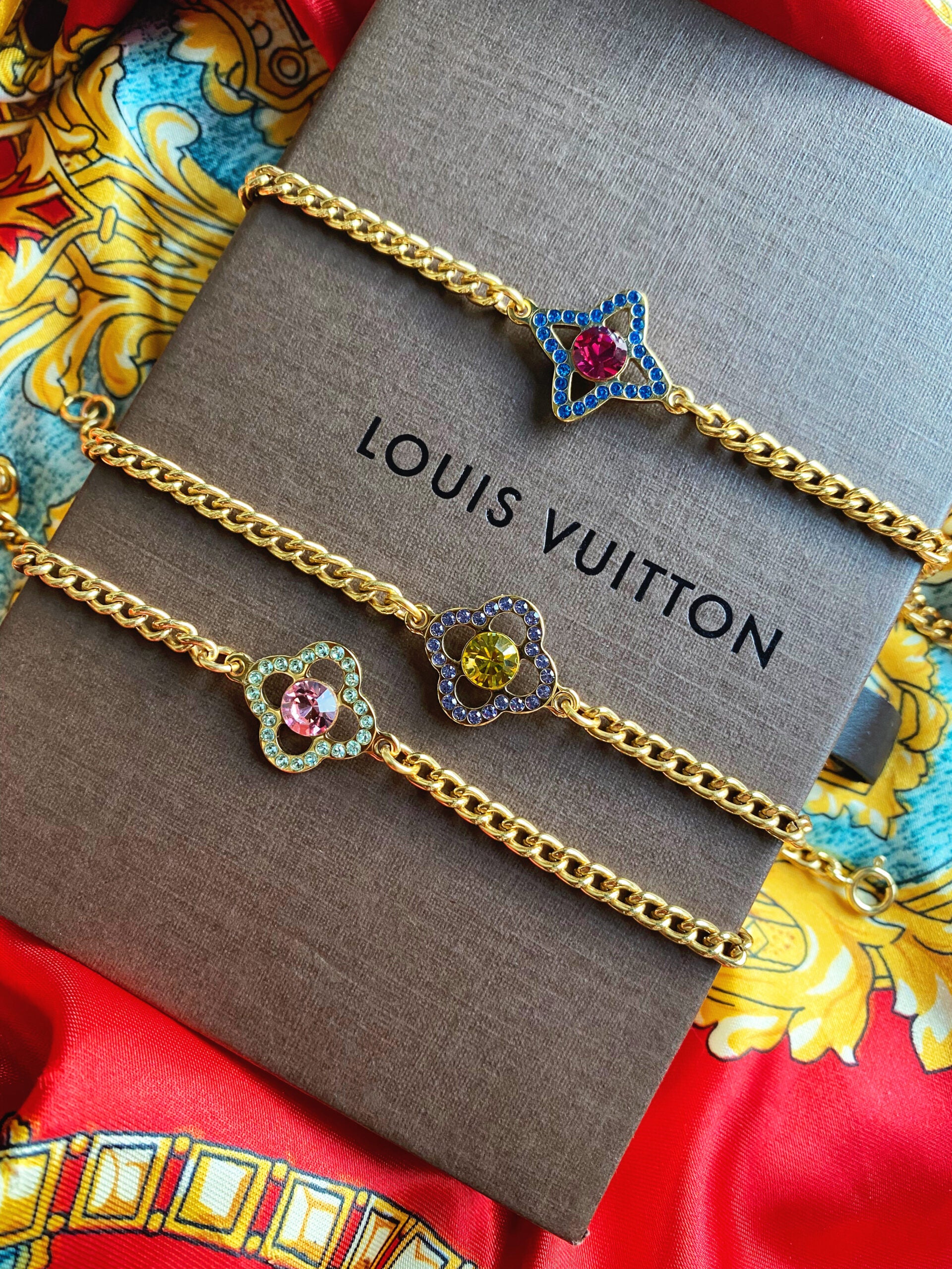 Repurposed Pink & Yellow Louis Vuitton Flower Charm Bracelet