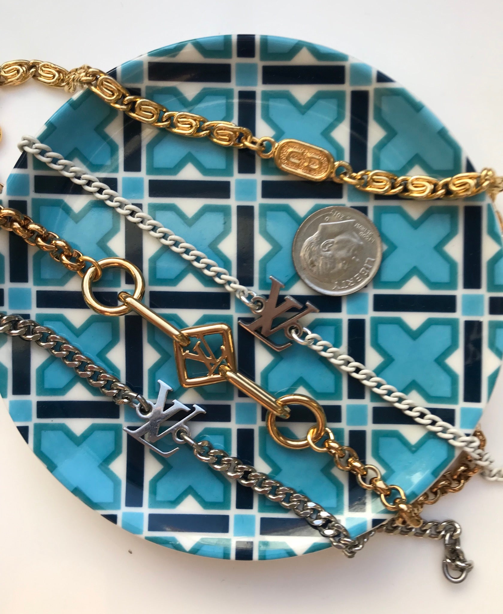 Repurposed Louis Vuitton Gold & Café Charm Paper Clip Bracelet –  DesignerJewelryCo