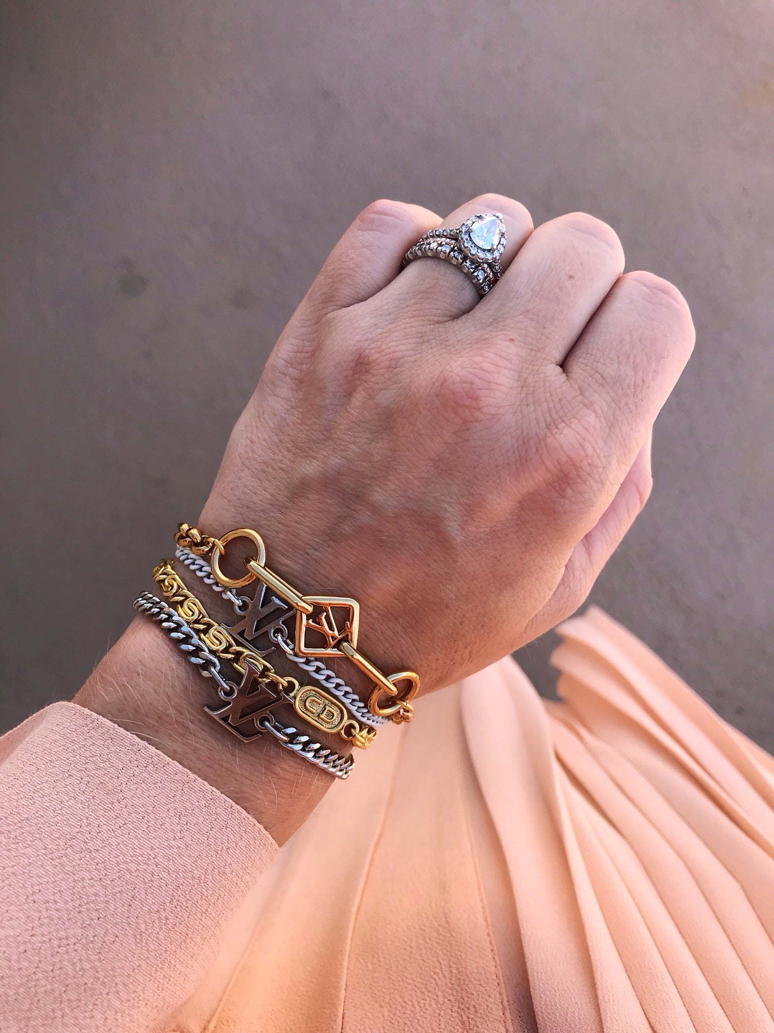 Repurposed Pink & Yellow Louis Vuitton Flower Charm Bracelet