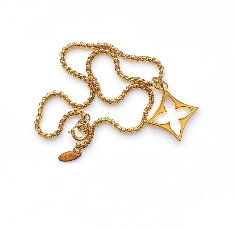 Large Gold Repurposed Louis Vuitton Cutout Flower Charm Choker