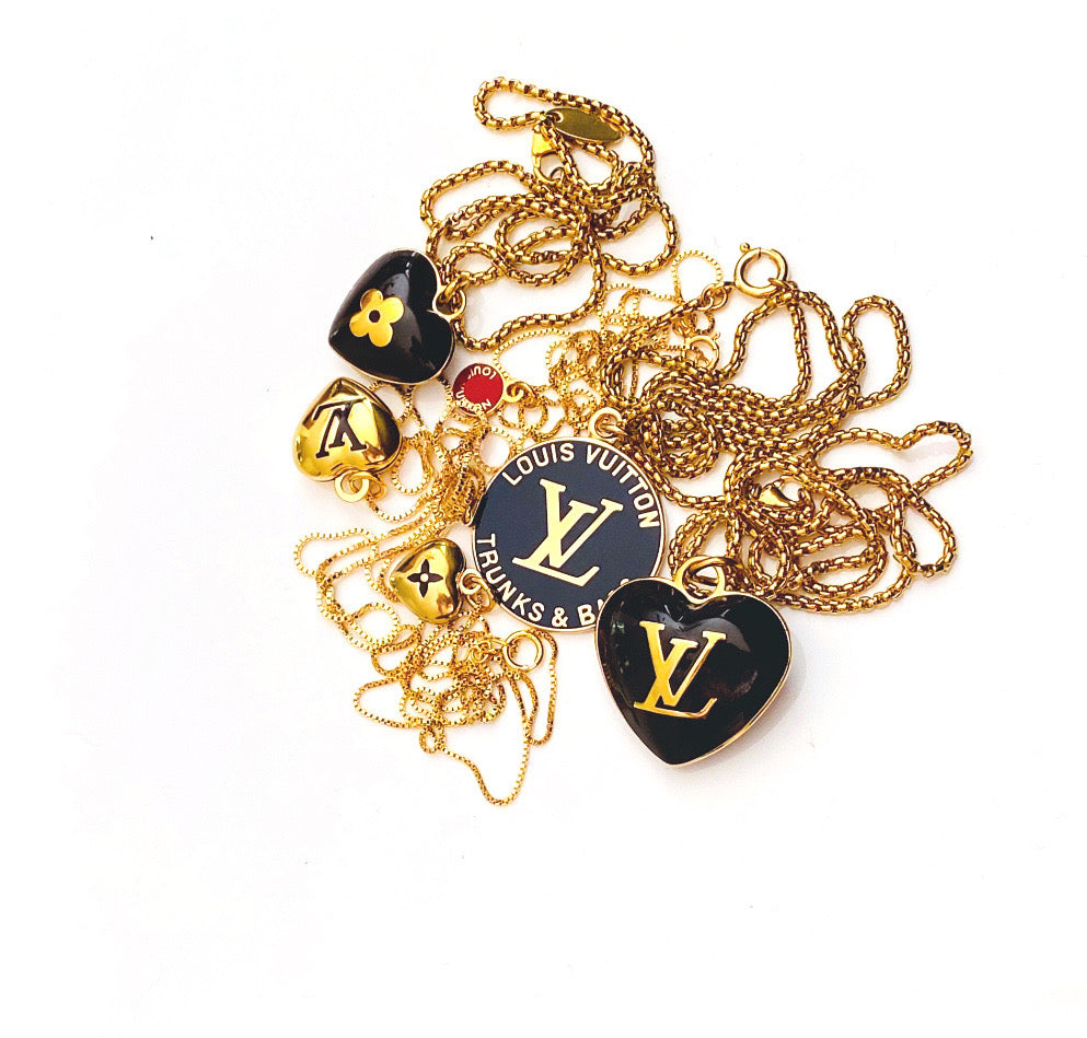 Small-Medium Vintage Gold Repurposed Louis Vuitton Charm Necklace