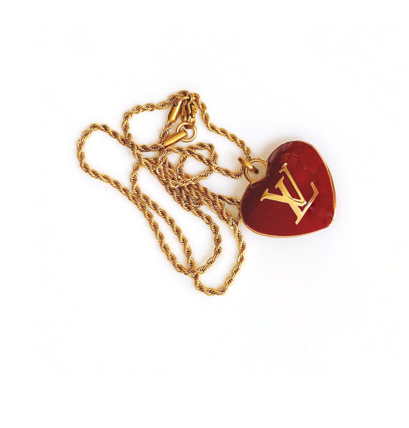 Large Vintage Red and Gold Repurposed Louis Vuitton Heart Charm Neckla –  Old Soul Vintage Jewelry