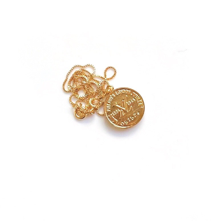 Louis Vuitton Vintage Button Charm Chain Necklace Set Gold 17mm Mint