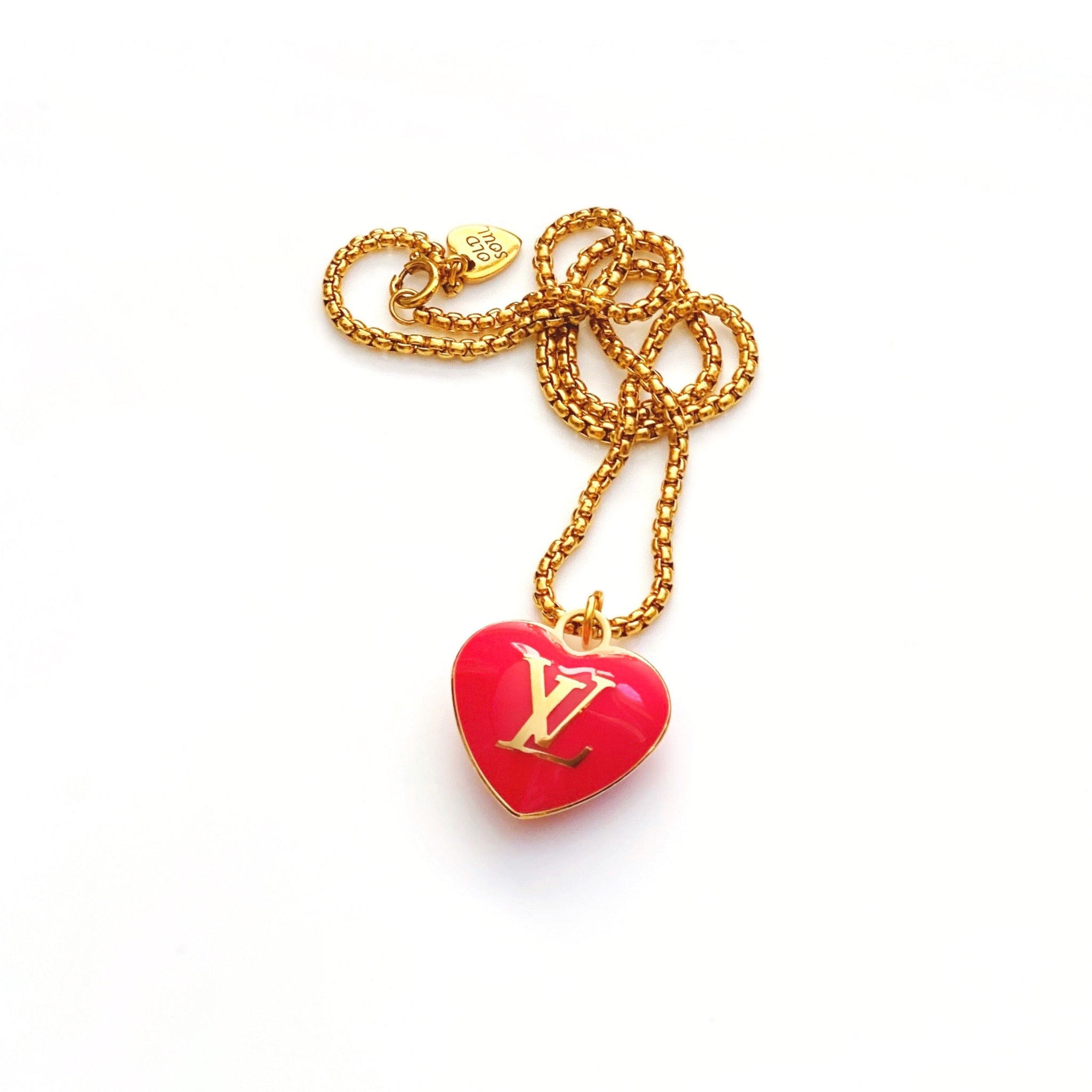 Large Vintage Red and Gold Repurposed Louis Vuitton Heart Charm