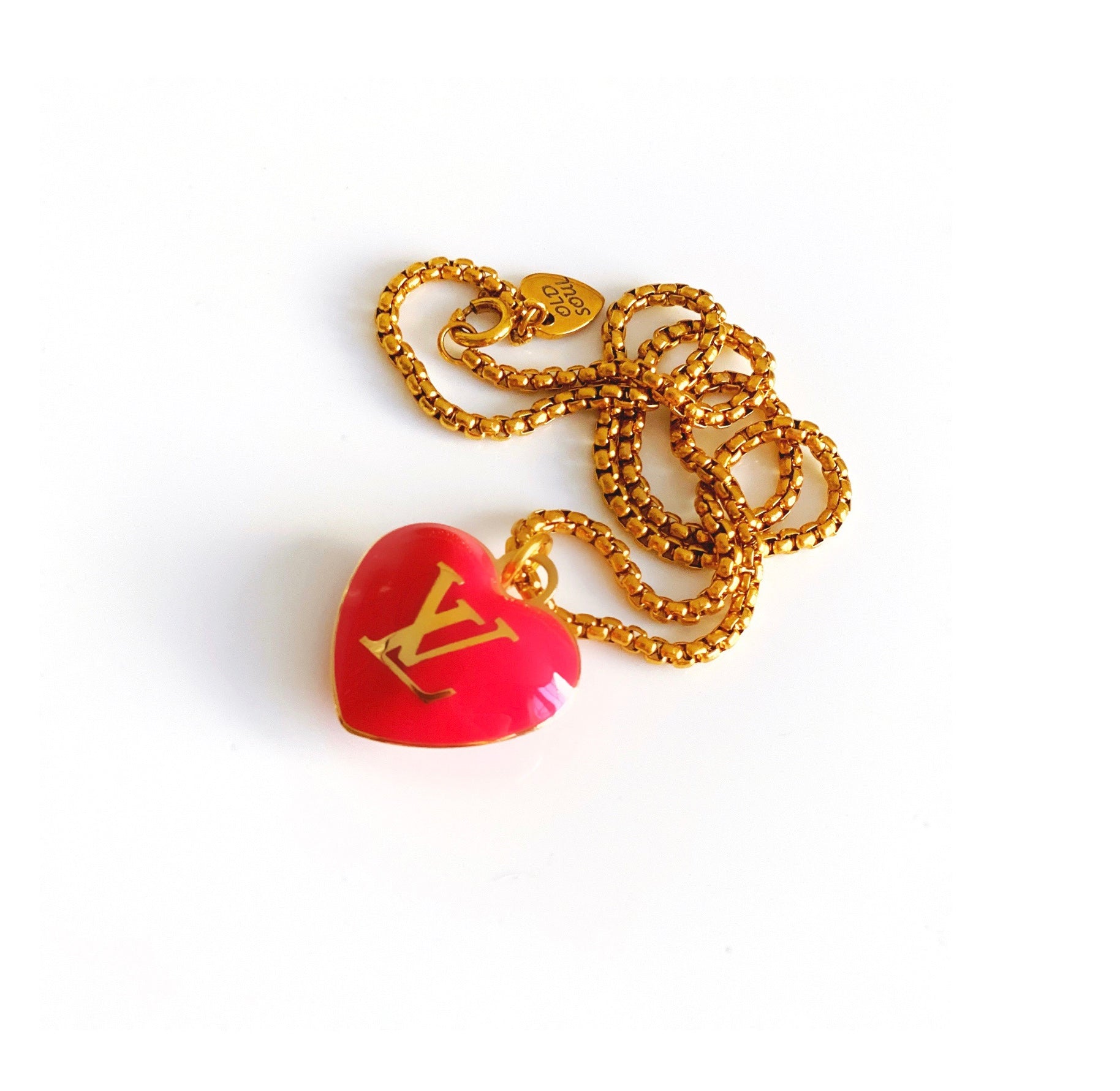 Large Vintage Red and Gold Repurposed Louis Vuitton Heart Charm Neckla –  Old Soul Vintage Jewelry