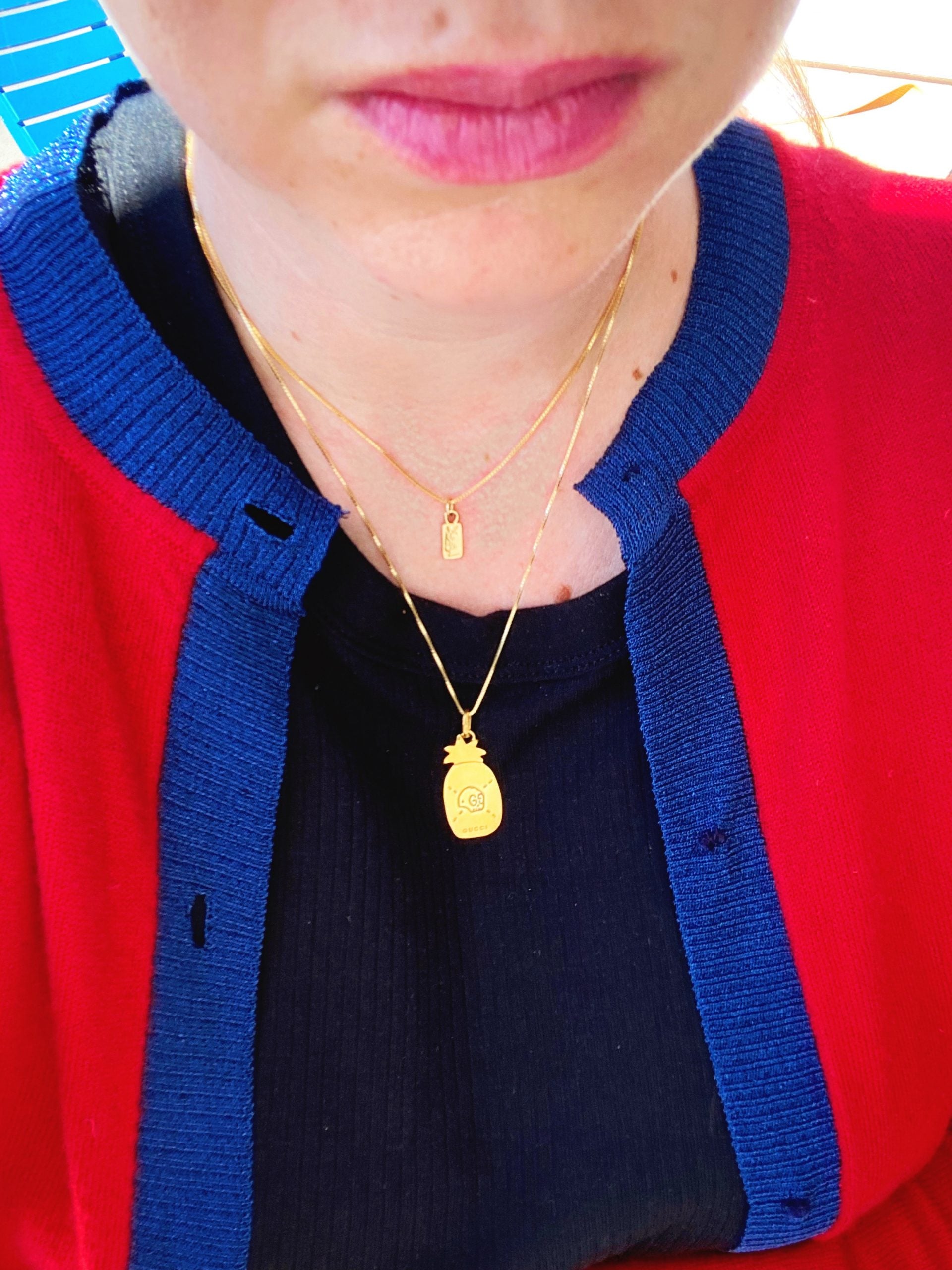 Medium Gold Double Sided Gucci Ghost Pineapple Charm Necklace