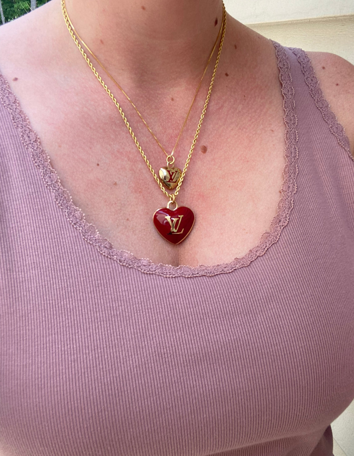 Large Vintage Red and Gold Repurposed Louis Vuitton Heart Charm