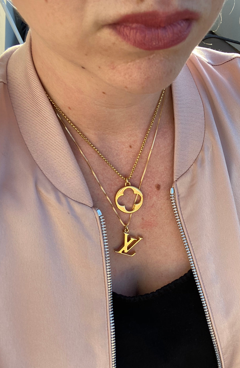 Repurposed Gold Louis Vuitton Logo Cut-Out Necklace