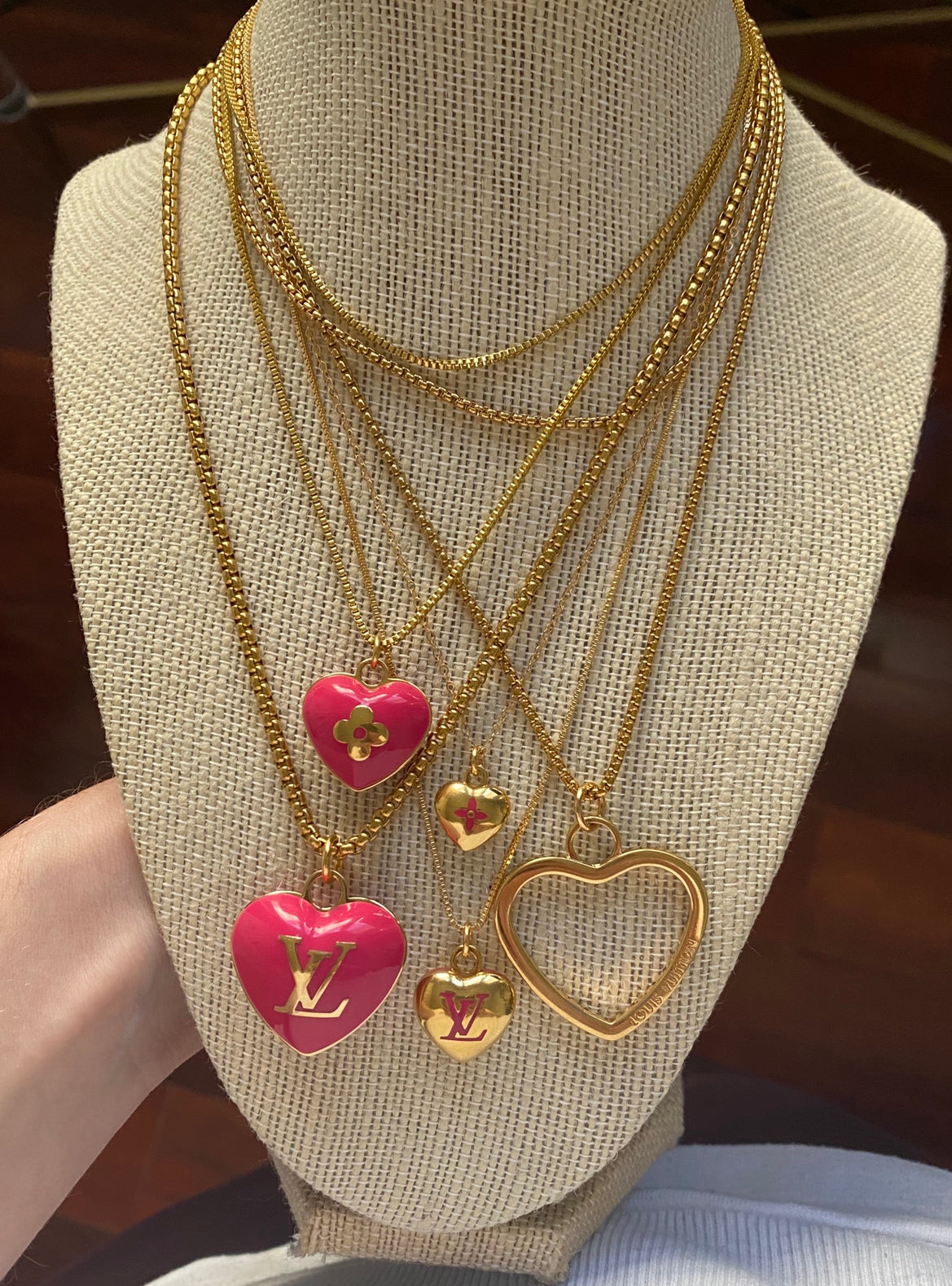 Small Vintage Gold Repurposed Louis Vuitton Heart Charm Necklace