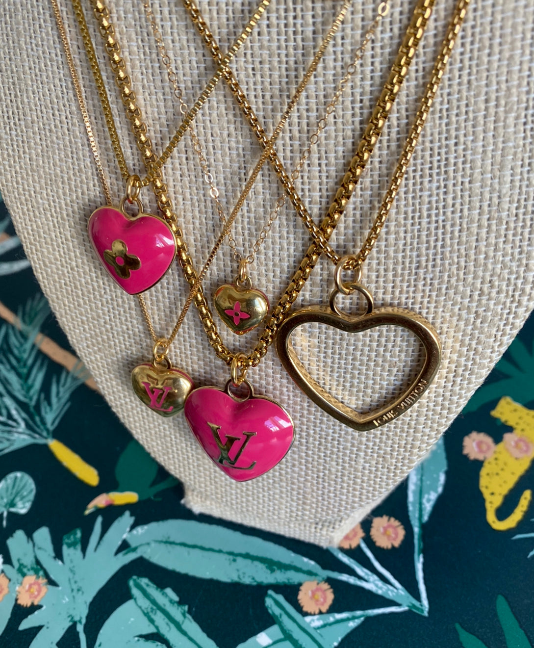 Small Vintage Gold Repurposed Louis Vuitton Heart Charm Necklace