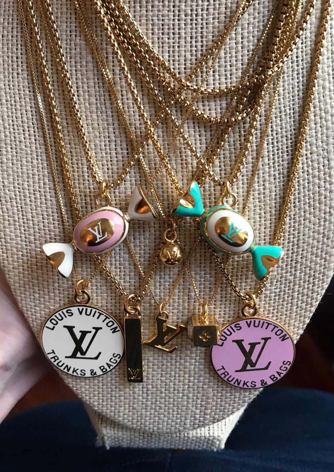Medium Pink and Gold Repurposed Louis Vuitton Candy Charm Necklace