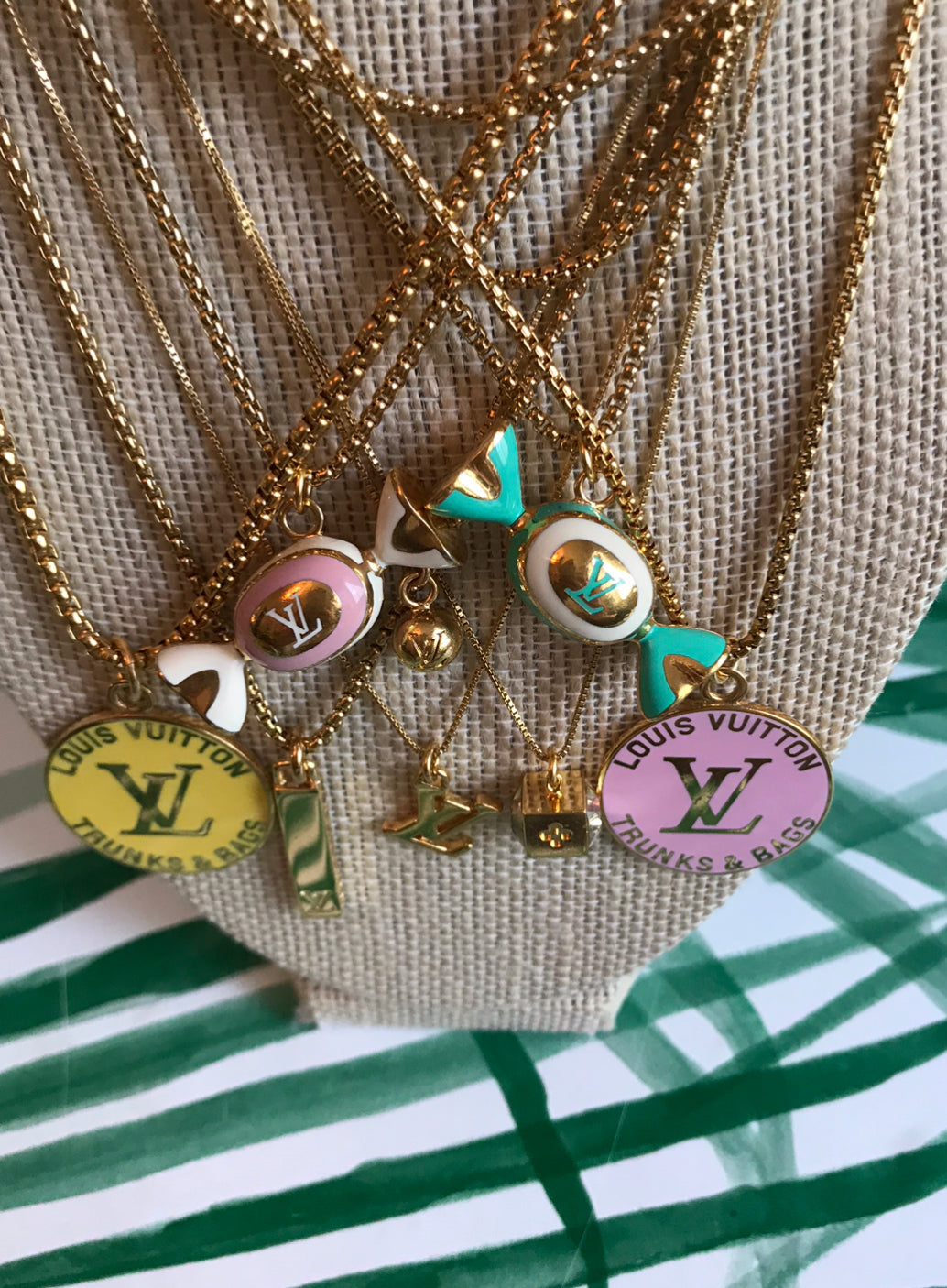 Medium Pink and Gold Repurposed Louis Vuitton Candy Charm Necklace