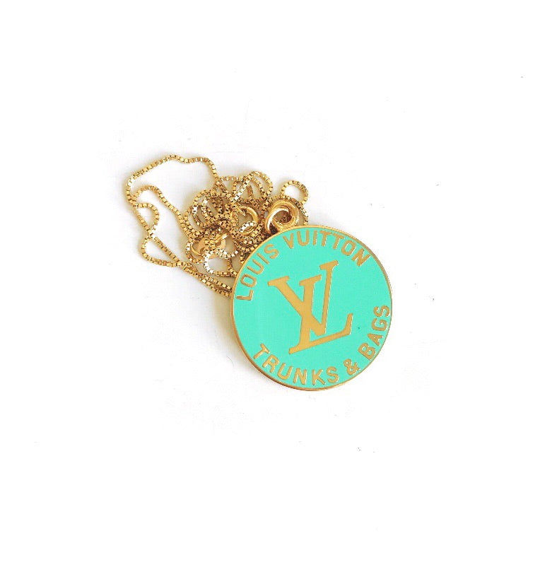 Large Vintage Blue and Gold Repurposed Louis Vuitton Charm