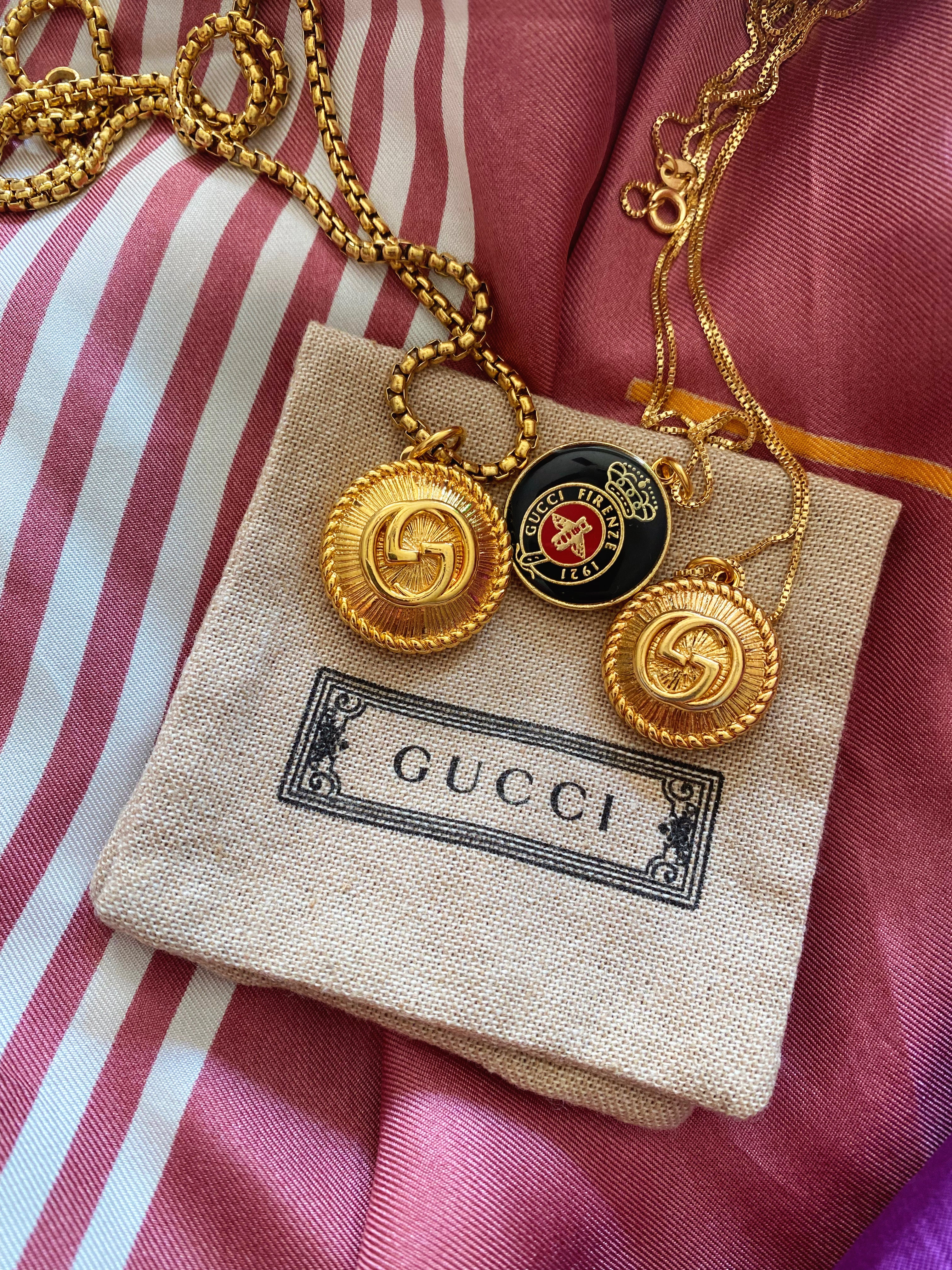 Large NEW Gold Gucci Button Necklace Old Soul Vintage Jewelry