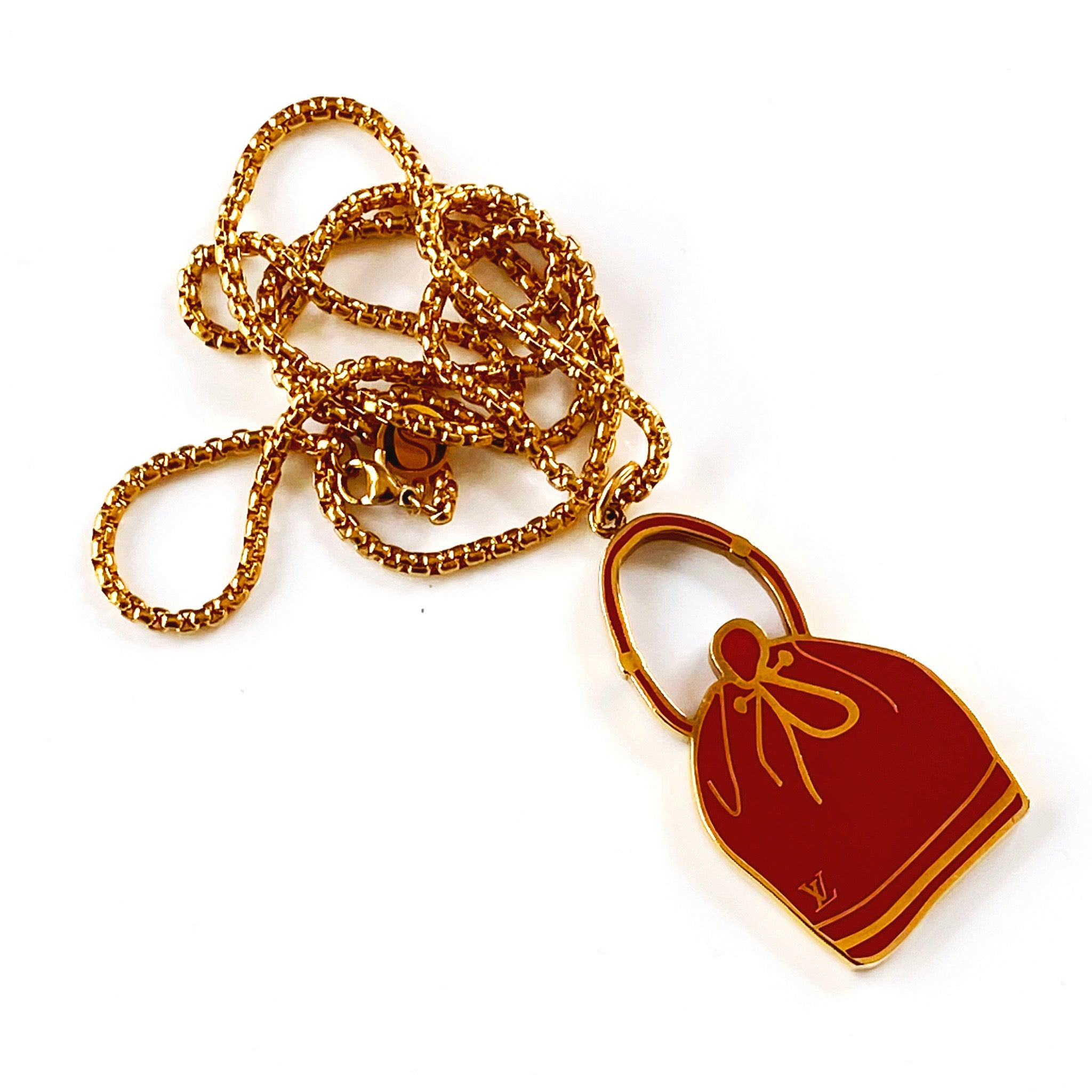 Red and Gold Louis Vuitton Purse Charm Necklace