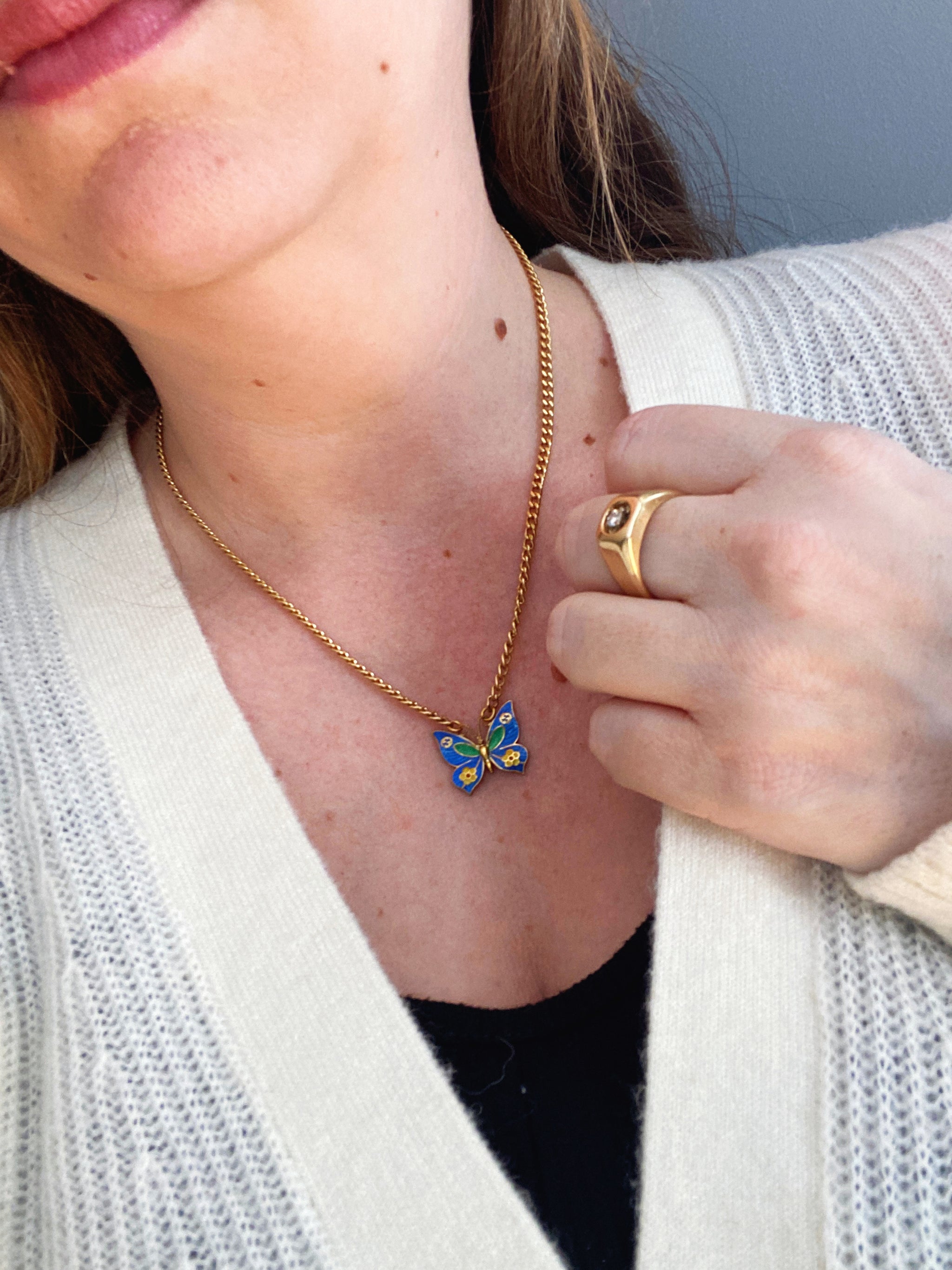 Gold and Blue Enamel Gucci Butterfly Charm Necklace – Old Soul