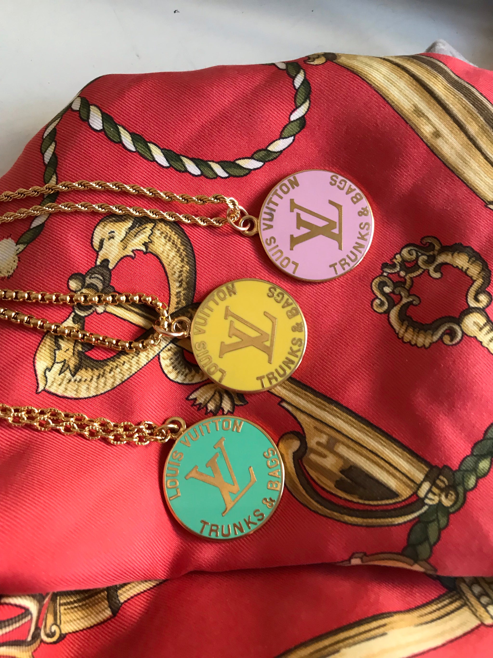 Large Yellow and Gold Designer Louis Vuitton Charm Necklace – Old