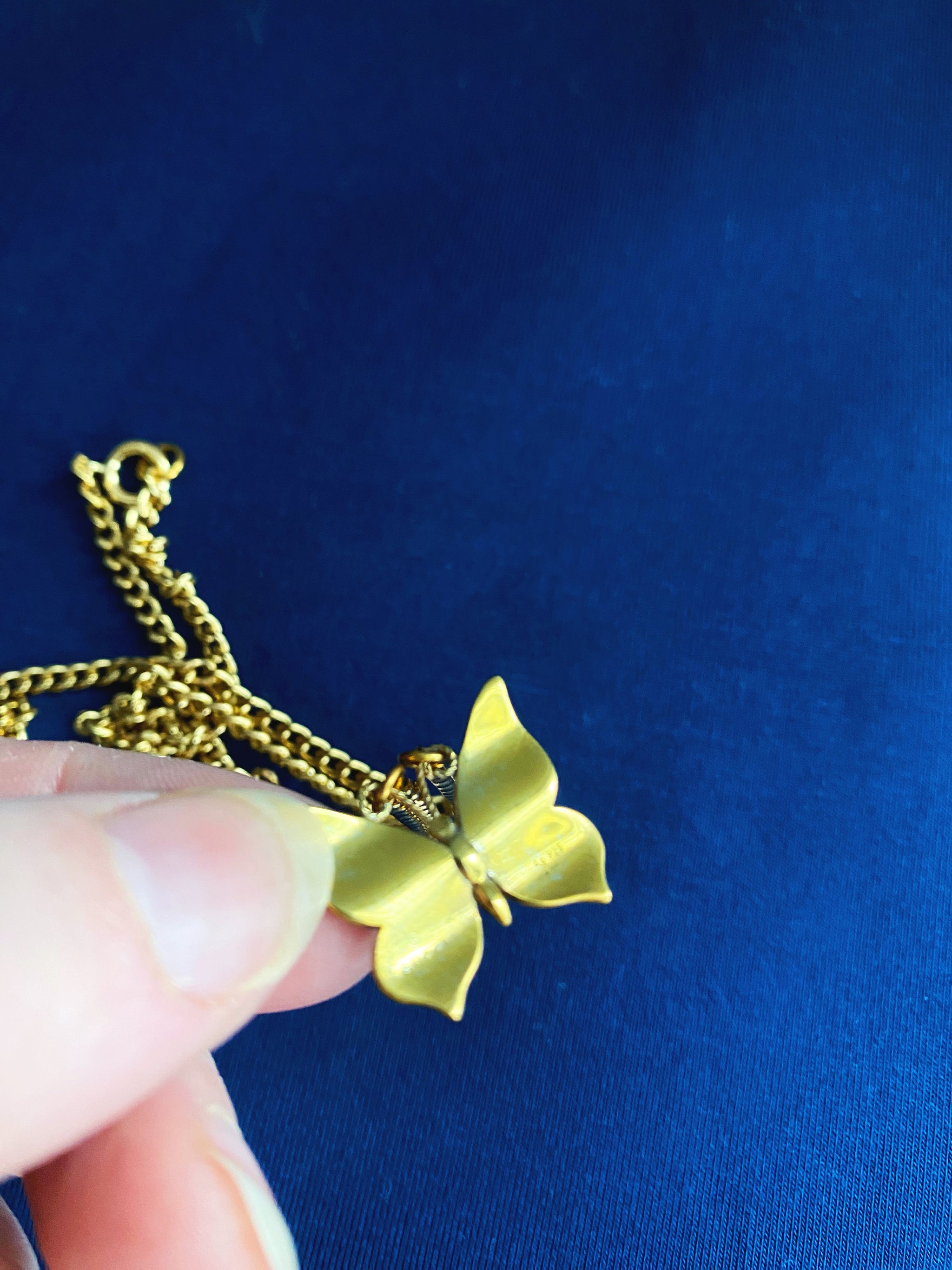 Gold and Blue Enamel Gucci Butterfly Charm Necklace – Old