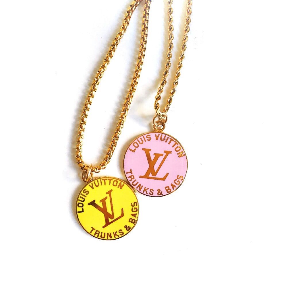 Large Yellow and Gold Designer Louis Vuitton Charm Necklace – Old