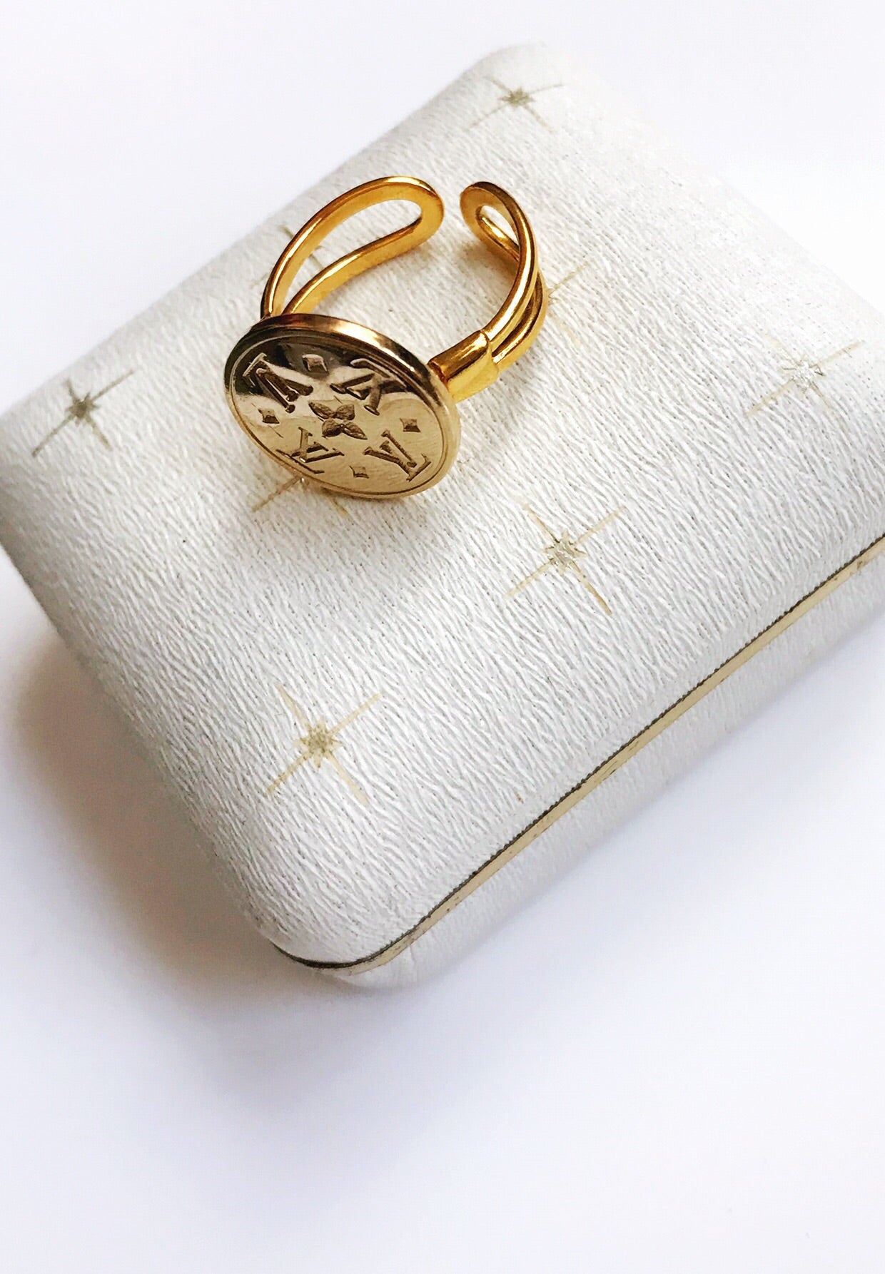 Repurposed Very Rare Louis Vuitton Crystals Gold Button Ring –  DesignerJewelryCo